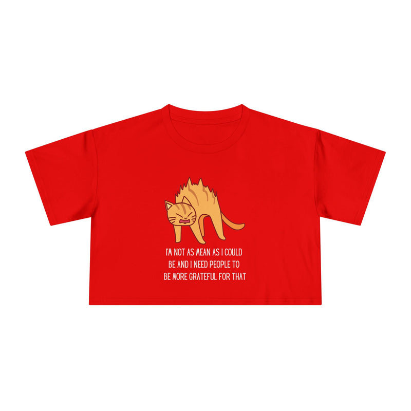 Crop Tee — Sassy Cat Graphic with Quote: "I’m Not As Mean As I Could Be, and I Need People To Be More Grateful For That" T-shirt Top
