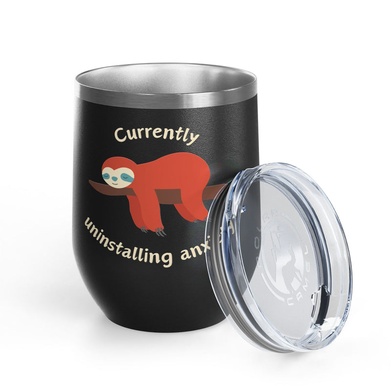 "Currently Uninstalling Anxiety" Sloth Insulated Wine Tumbler - Stainless Steel 12oz