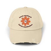 Kinda Emotionless Kinda Emotional Distressed Cap — Floral Skull Baseball Hat
