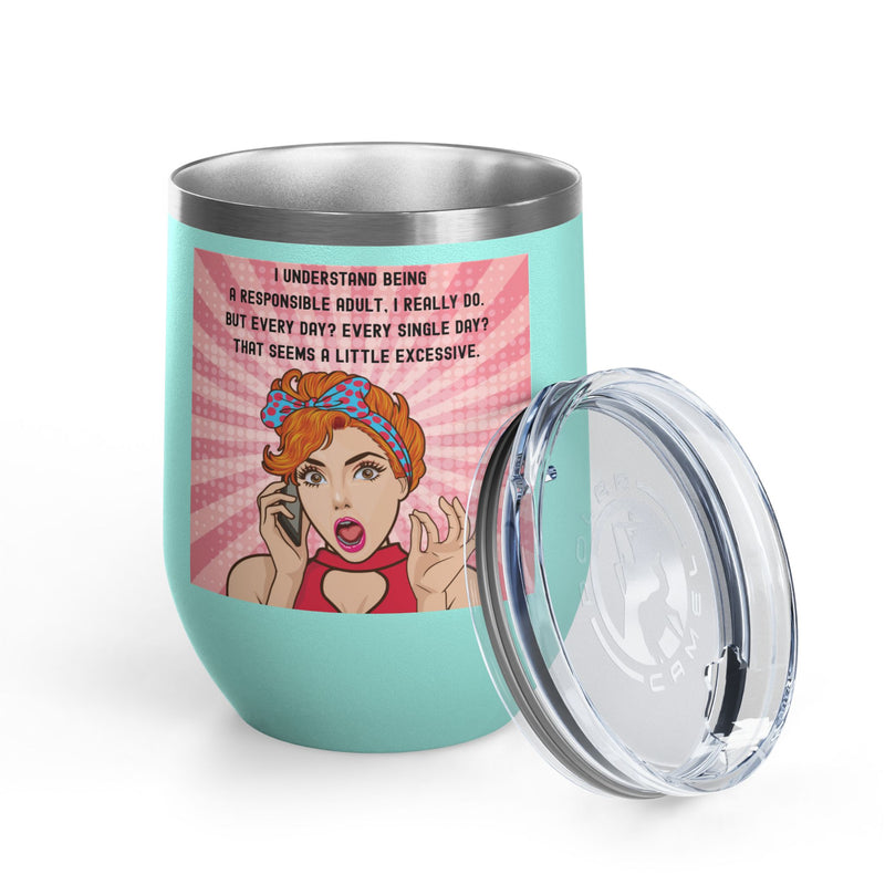 "Responsible Adult"Retro Pop Art Insulated Wine Tumbler - Stainless Steel 12oz