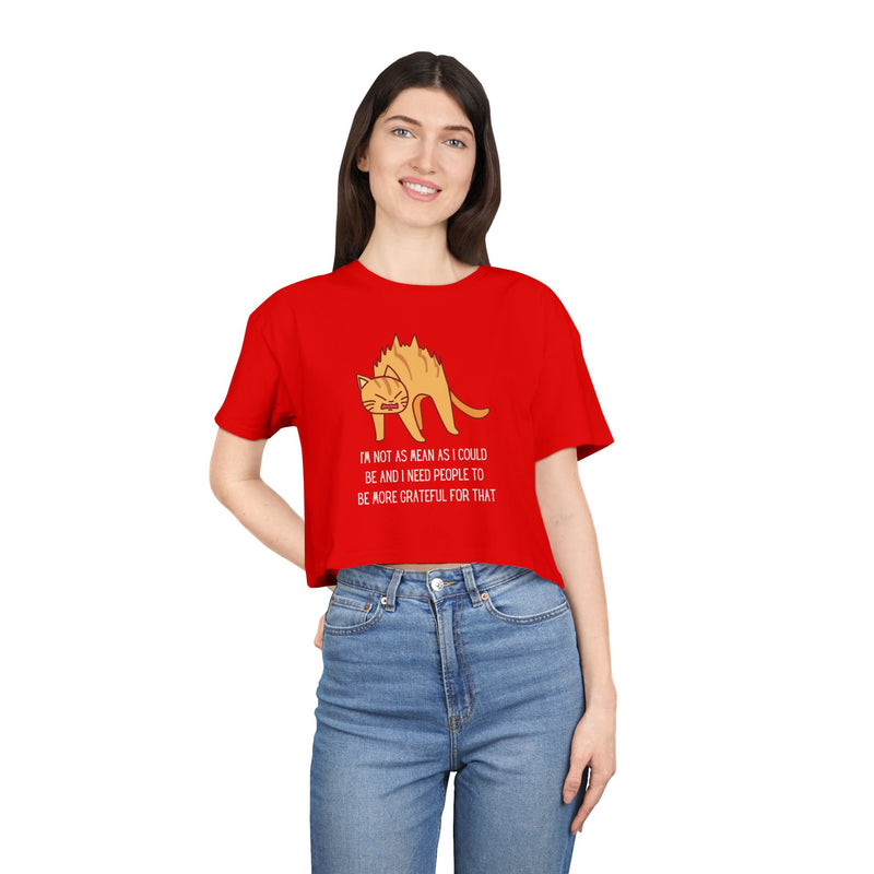 Crop Tee — Sassy Cat Graphic with Quote: "I’m Not As Mean As I Could Be, and I Need People To Be More Grateful For That" T-shirt Top