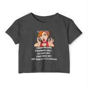 Women's Festival Crop Top — Retro Pop Art 'Being Responsible Every Day?' Graphic Crop Tee