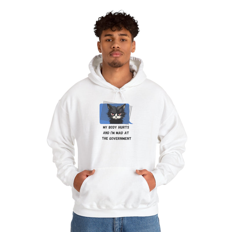 Hoodie — 'My Body Hurts and I'm Mad at the Government' Graphic Hooded Sweatshirt