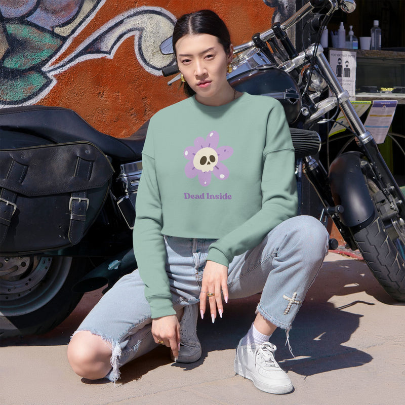 Cropped Sweatshirt — 'Dead Inside' Flower Skull Graphic Crop Top