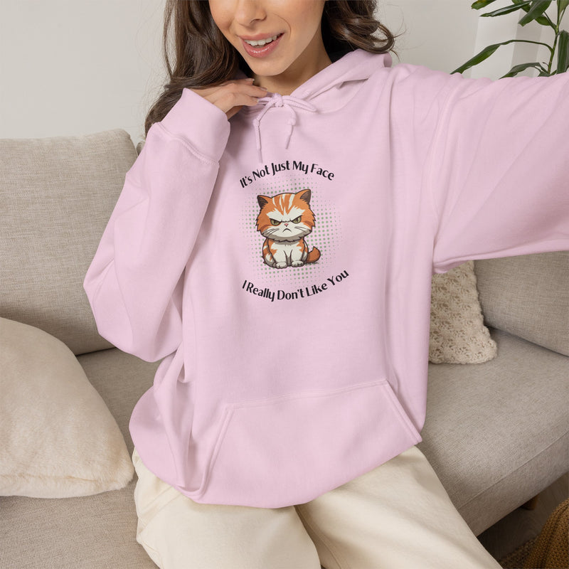 Sassy Cat Hoodie — "It's Not Just My Face, I Really Don't Like You"Graphic Hooded Sweatshirt
