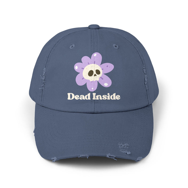 "Dead Inside" Skull Flower Distressed Cap — Baseball Hat