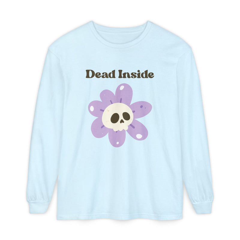 "Dead Inside" Oversized T-Shirt - Skull Flower Long Sleeve Tee