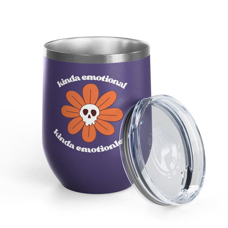 "Kinda Emotional Kinda Emotionless" Graphic Floral Skull Wine Tumbler - Stainless Steel 12oz
