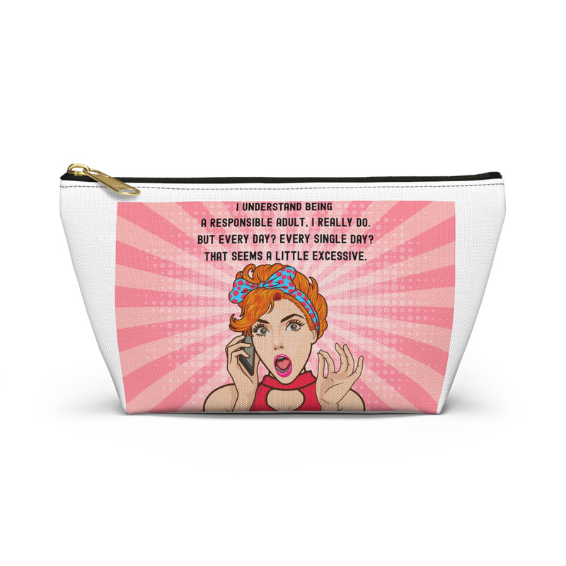 Retro Pop Art Accessory Pouch — "Responsible Adult" Travel Cosmetic/Makeup Bag