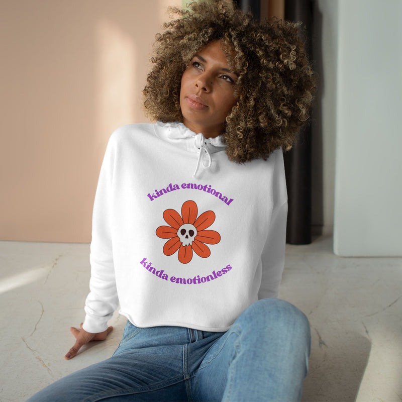 Crop Hoodie - "Kinda Emotional Kinda Emotionless" Flower Skull Hooded Sweatshirt