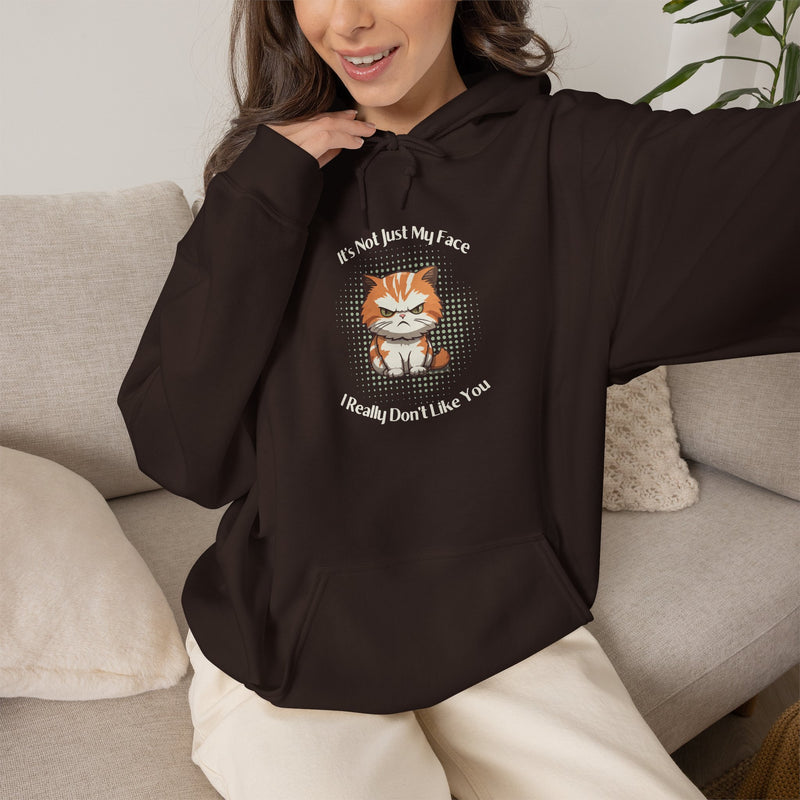 Sassy Cat Hoodie — "It's Not Just My Face, I Really Don't Like You"Graphic Hooded Sweatshirt