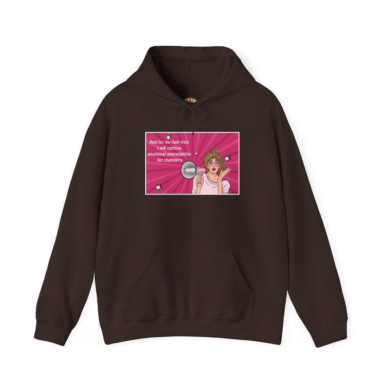 Graphic Hoodie — Retro Pop Art "Emotional Unavailability" Hooded Sweatshirt