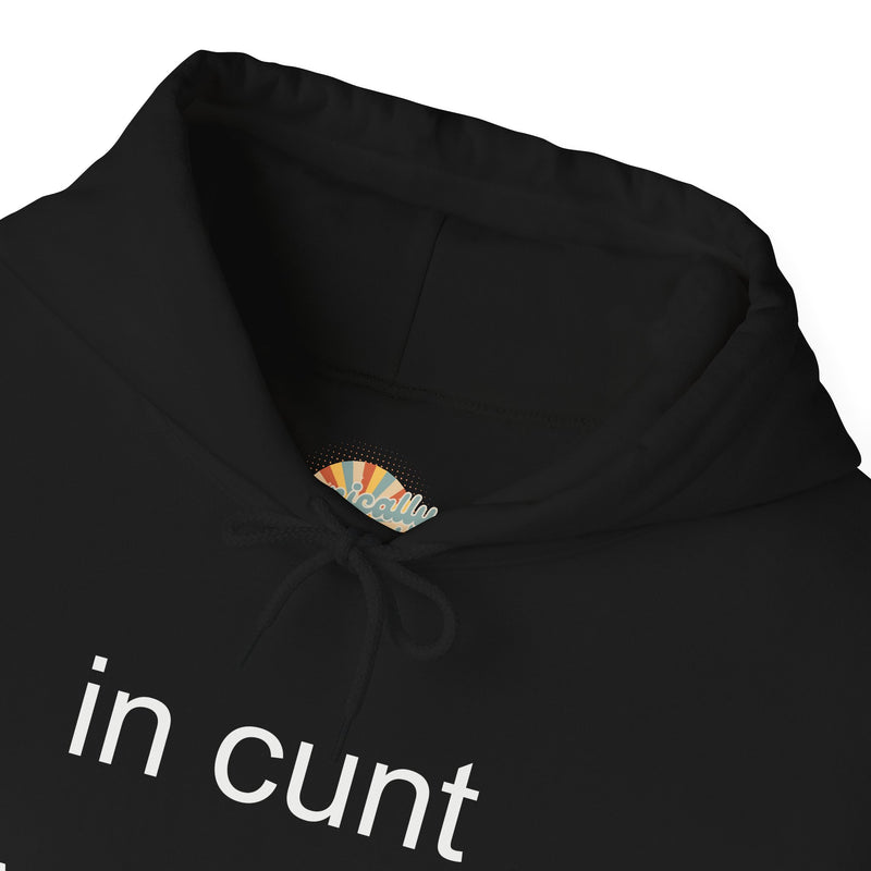 Hoodie — "in cunt we trust." Minimalist Provocative Text Hooded Sweatshirt