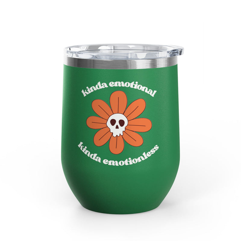 "Kinda Emotional Kinda Emotionless" Graphic Floral Skull Wine Tumbler - Stainless Steel 12oz