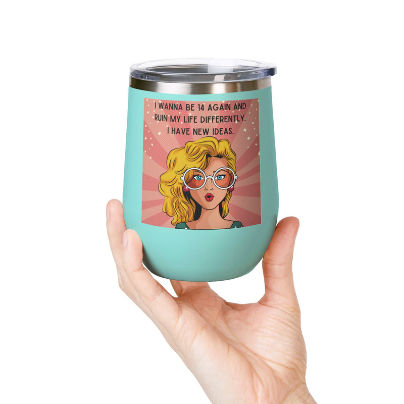 Retro Pop Art "14 Again" Insulated Stainless Steel 12oz Wine Tumbler