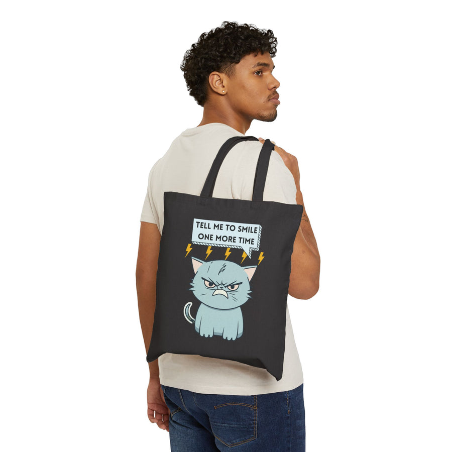 Tote Bag — Sassy Cat 'Tell Me To Smile One More Time' Cotton Canvas Tote