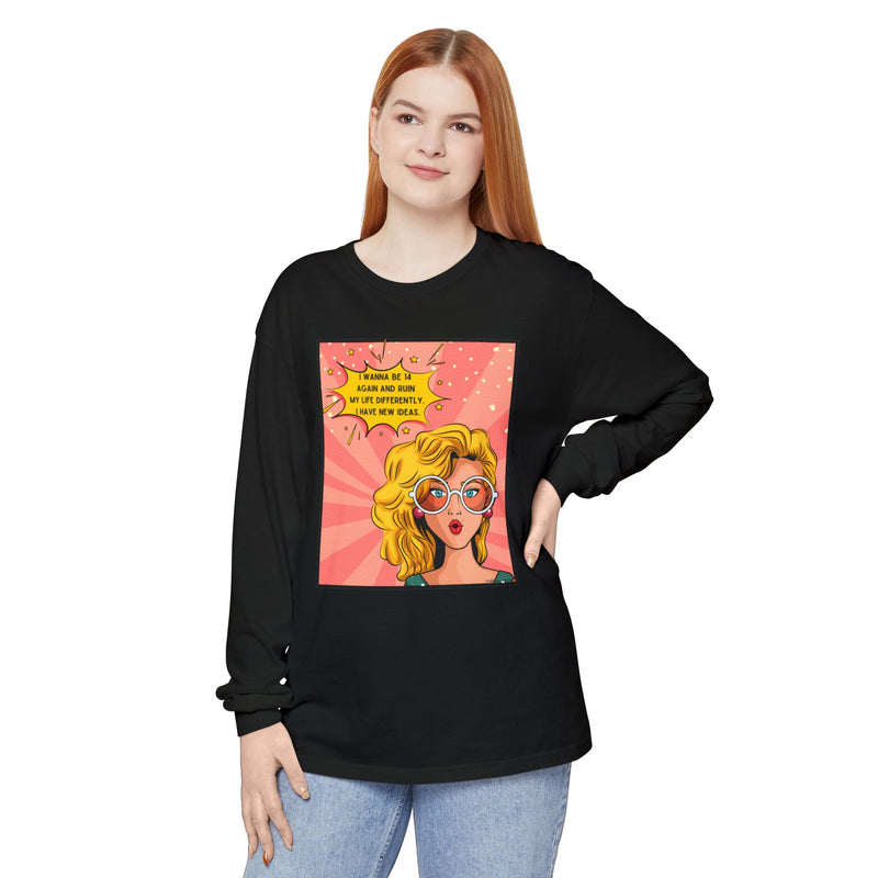 Pop Art Comic Long Sleeve Tee — "I Wanna Be in My Own Movie" Graphic Oversize T-Shirt