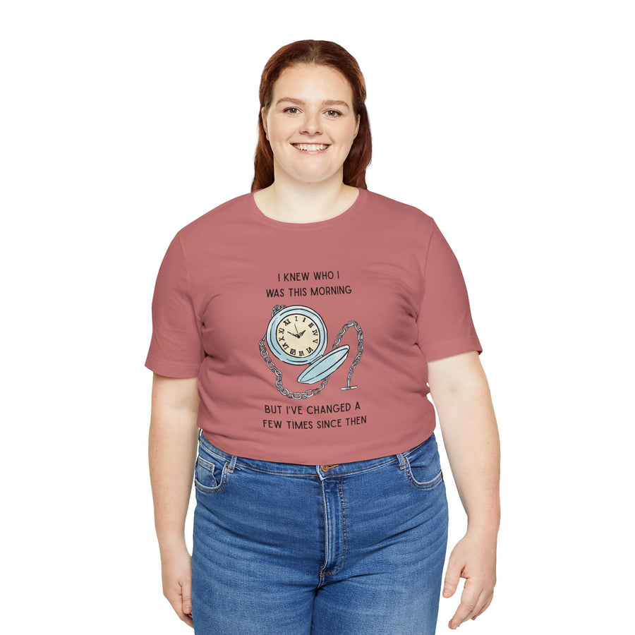 Graphic T‑Shirt — 'I Knew Who I Was This Morning'  Wonderland Quote Tee