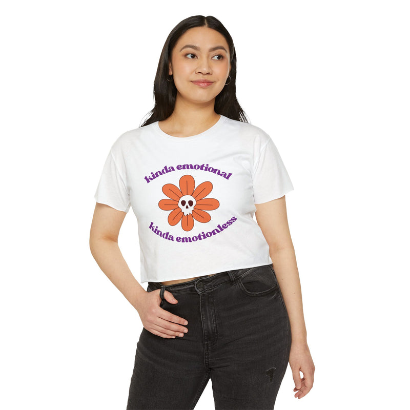 Crop Top — "Kinda Emotional Kinda Emotionless" Skull Flower Festival Tee