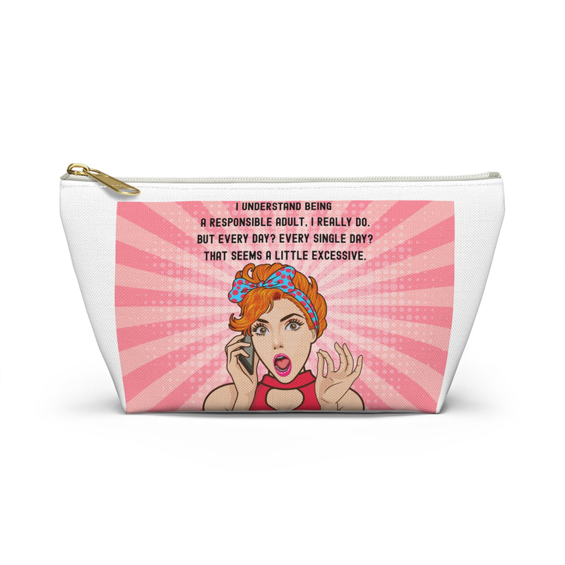Retro Pop Art Accessory Pouch — "Responsible Adult" Travel Cosmetic/Makeup Bag