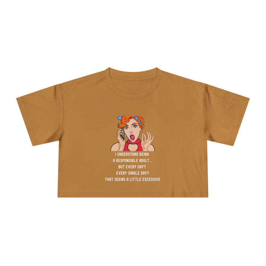 Women's Crop Top T-Shirt — Retro Pop Art 'Being Responsible Every Day?' Graphic Crop Tee