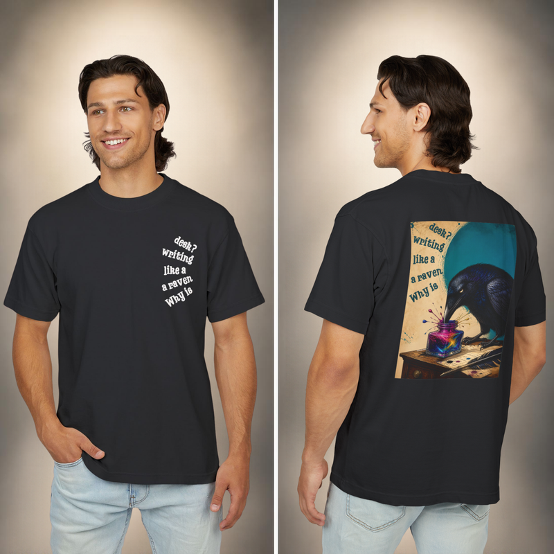 Wonderland Lane Seven Garment Dyed Urban Heavy Graphic Tee – “Why is a Raven Like a Writing Desk"