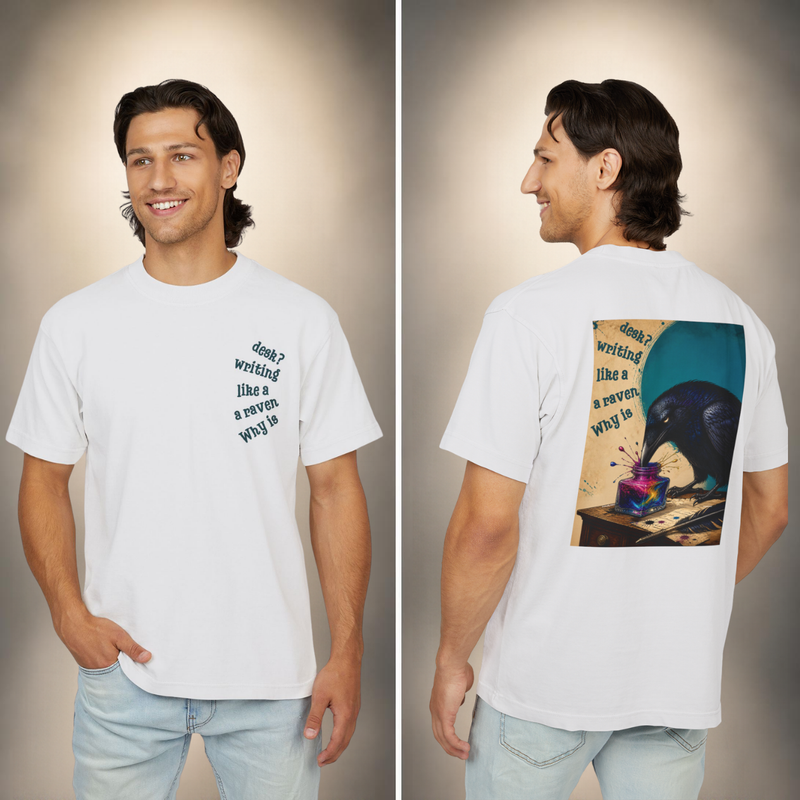 Wonderland Lane Seven Garment Dyed Urban Heavy Graphic Tee – “Why is a Raven Like a Writing Desk"