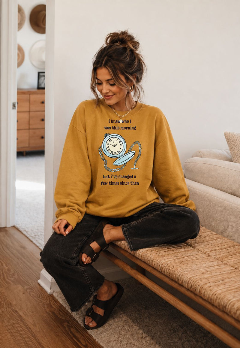 Wonderland Urban Garment Dyed Graphic Sweatshirt - "I Knew Who I Was This Morning"