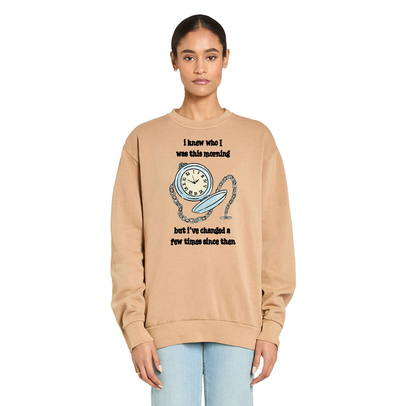 Wonderland Urban Garment Dyed Graphic Sweatshirt - "I Knew Who I Was This Morning"