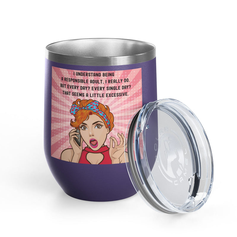 "Responsible Adult"Retro Pop Art Insulated Wine Tumbler - Stainless Steel 12oz