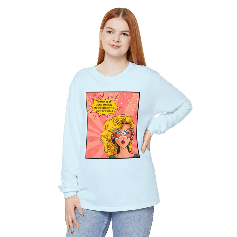 Pop Art Comic Long Sleeve Tee — "I Wanna Be in My Own Movie" Graphic Oversize T-Shirt