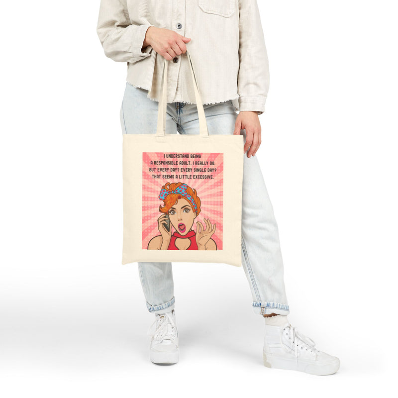 Tote Bag — Retro Pop Art 'I Understand Being a Responsible Adult…' Cotton Canvas Tote