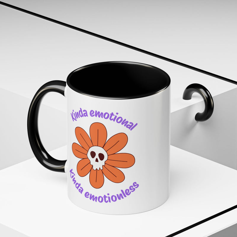 Coffee or Tea Mug — "Kinda Emotional, Kinda Emotionless" Floral Skull Accent Mug