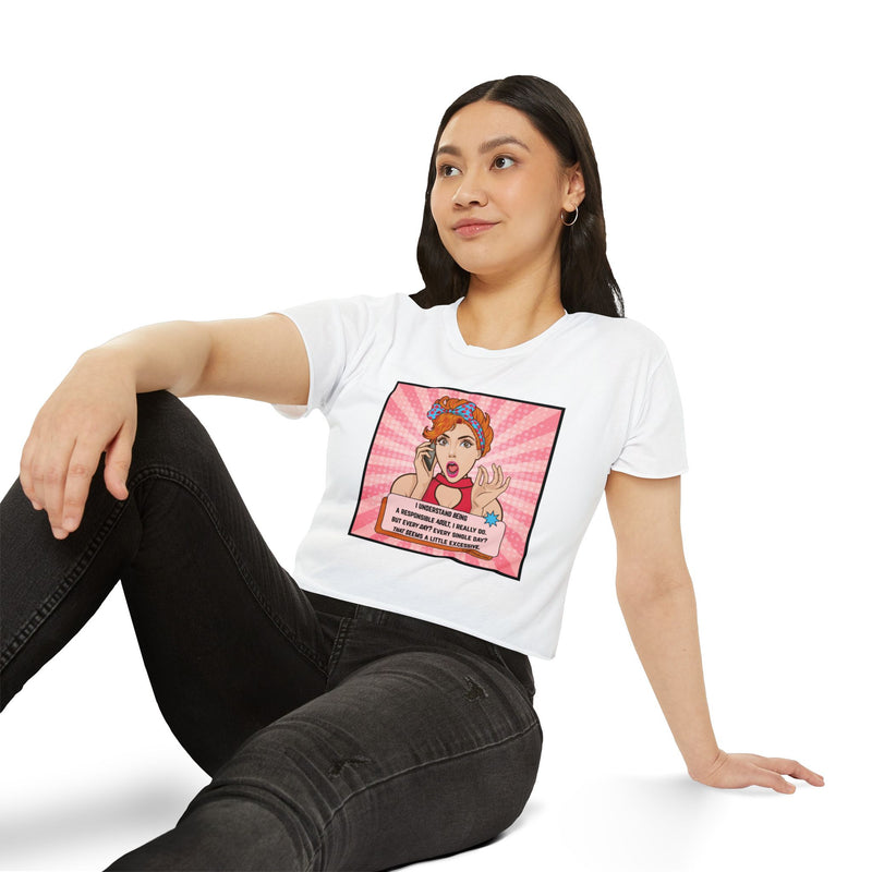 Pop Art Crop Top T-shirt — "Responsible Adult" Graphic Tee for Women