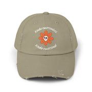 Kinda Emotionless Kinda Emotional Distressed Cap — Floral Skull Baseball Hat