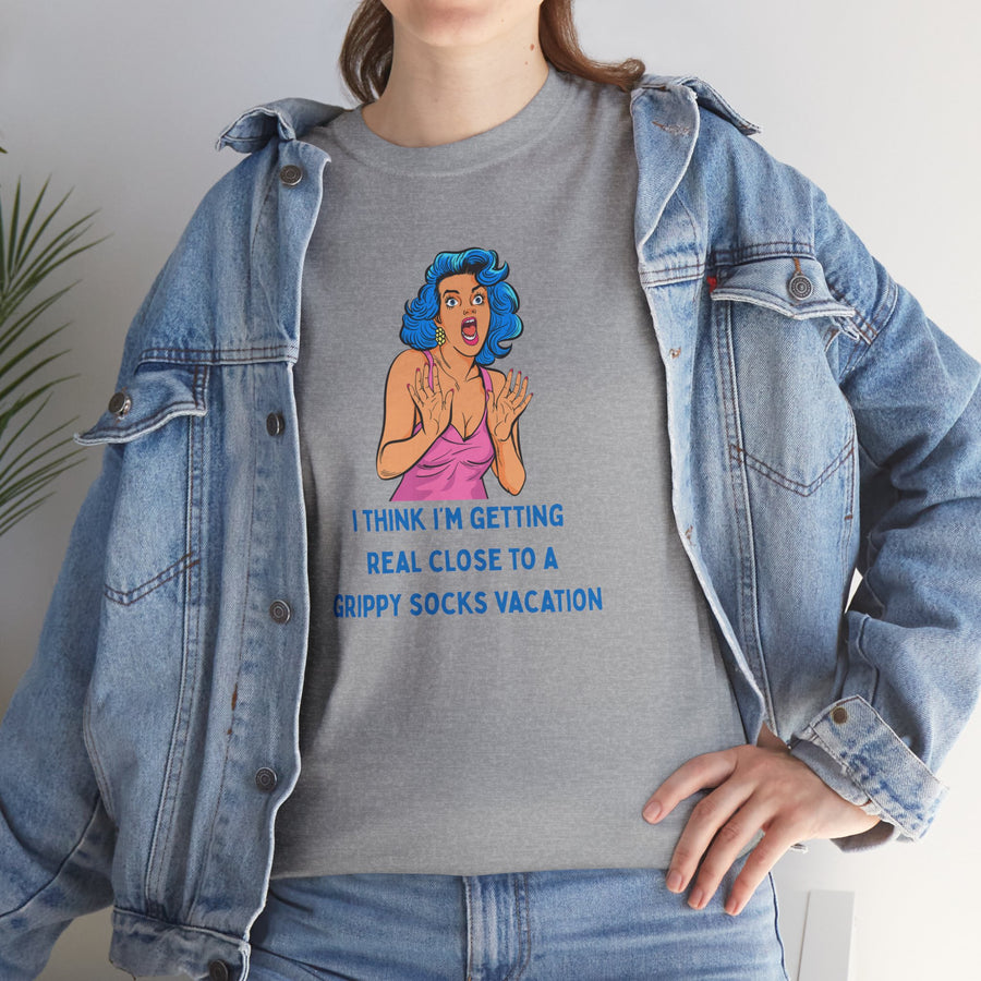 Pop Art Tee - "Grippy Socks Vacation" Mental Health Awareness Graphic T-Shirt