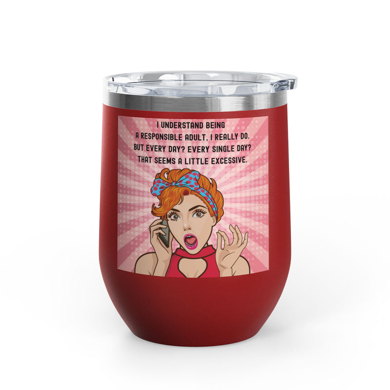 "Responsible Adult"Retro Pop Art Insulated Wine Tumbler - Stainless Steel 12oz