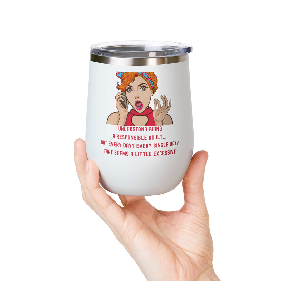 Responsible Adult Pop Art Wine Tumbler - Stainless Steel 12oz