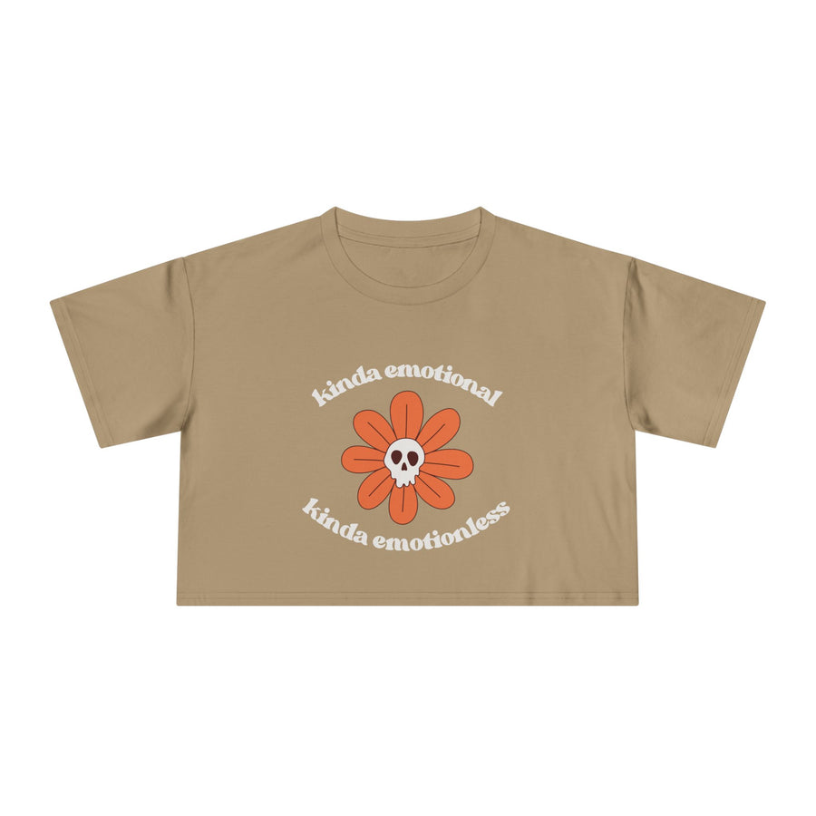 Crop Tee — 'Kinda Emotional, Kinda Emotionless' Retro Flower Skull Graphic T-shirt Top