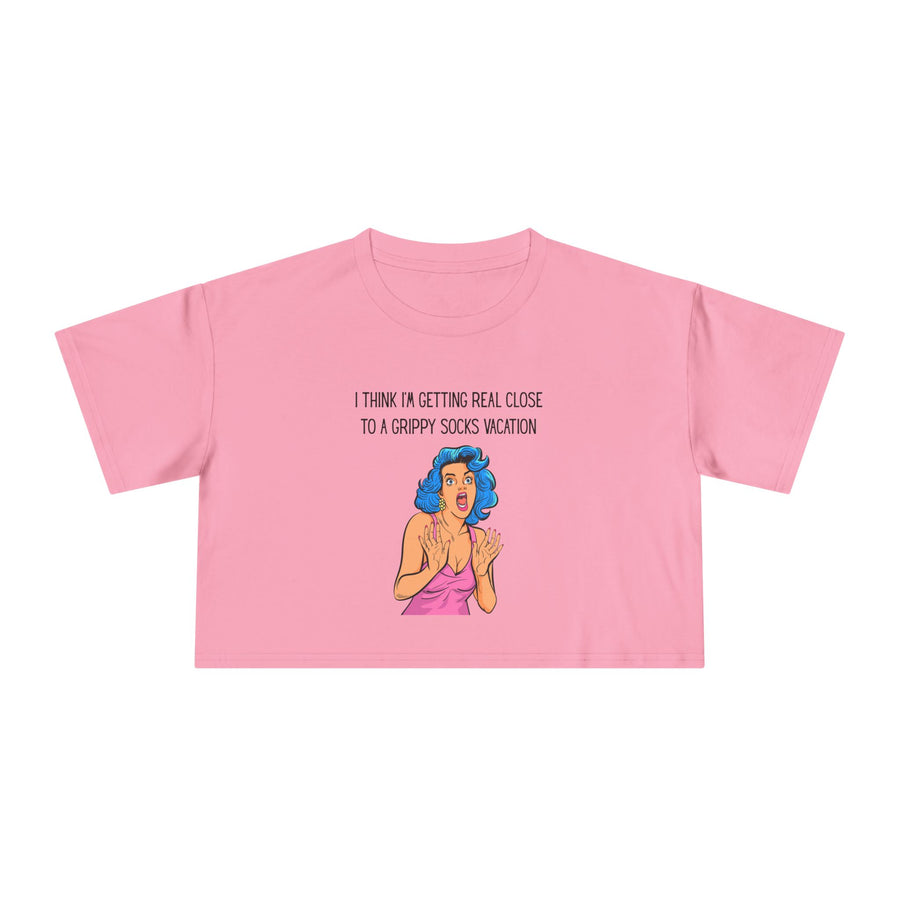Crop Tee — Retro Pop Art 'Grippy Socks Vacation' Graphic T-shirt Top