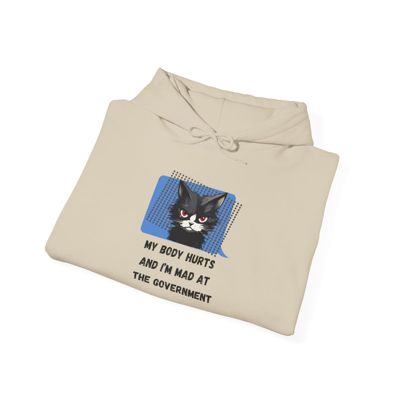 Hoodie — 'My Body Hurts and I'm Mad at the Government' Graphic Hooded Sweatshirt