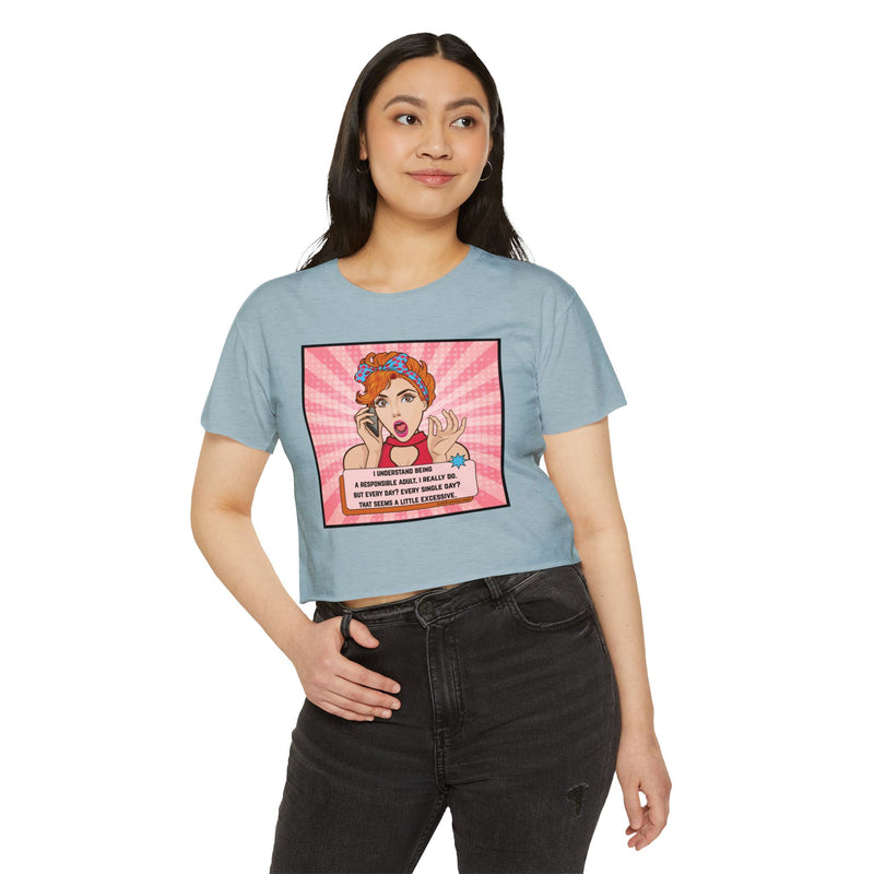Pop Art Crop Top T-shirt — "Responsible Adult" Graphic Tee for Women