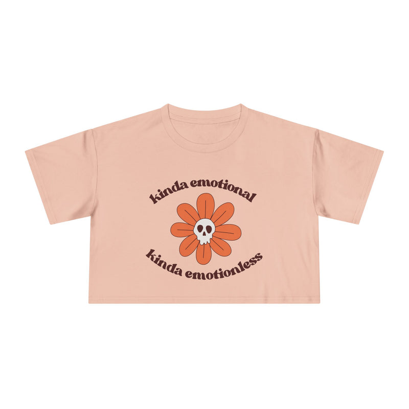 Crop Tee — 'Kinda Emotional, Kinda Emotionless' Retro Flower Skull Graphic T-shirt Top