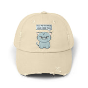Sassy Cat Distressed Cap — "Tell Me To Smile One More Time" Baseball Hat
