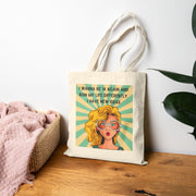 Canvas Tote Bag — Retro Pop Art Blonde with Quote “I Wanna Be 14 Again and Ruin My Life Differently”