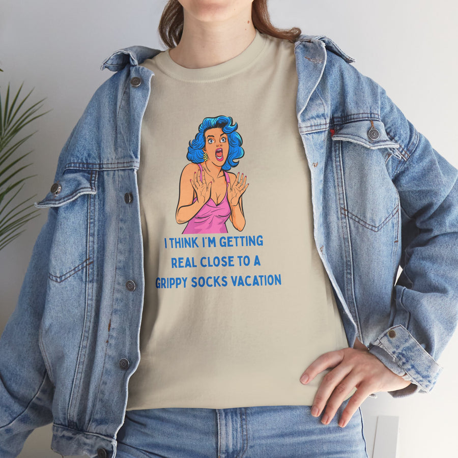 Pop Art Tee - "Grippy Socks Vacation" Mental Health Awareness Graphic T-Shirt
