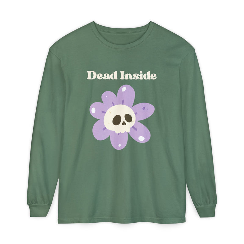 "Dead Inside" Oversized T-Shirt - Skull Flower Long Sleeve Tee