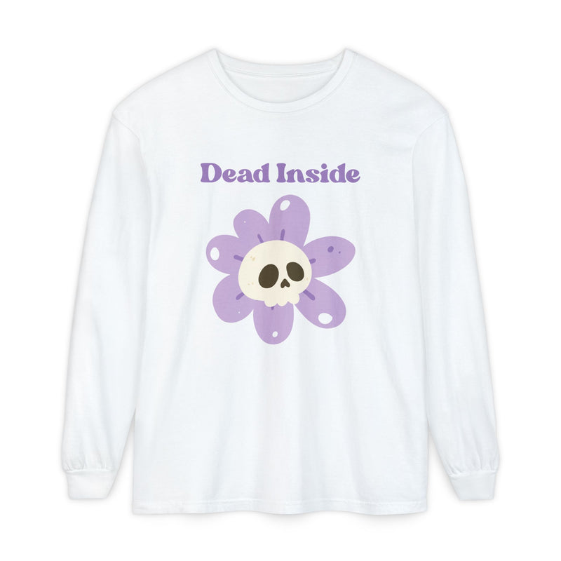 "Dead Inside" Oversized T-Shirt - Skull Flower Long Sleeve Tee