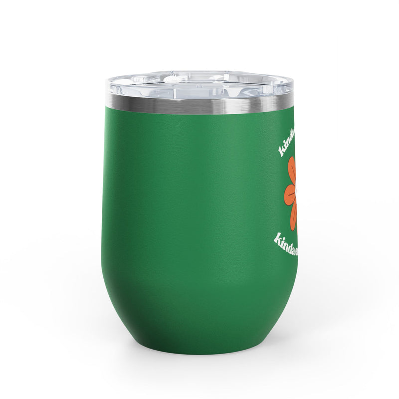 "Kinda Emotional Kinda Emotionless" Graphic Floral Skull Wine Tumbler - Stainless Steel 12oz