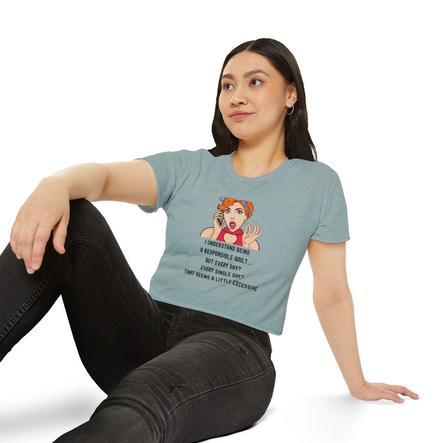 Women's Festival Crop Top — Retro Pop Art 'Being Responsible Every Day?' Graphic Crop Tee